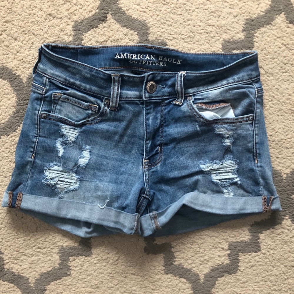 American Eagle Midi Distressed Jean Shorts